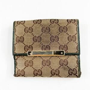 Gucci GG Canvas Bi Fold Wallet Brown Green